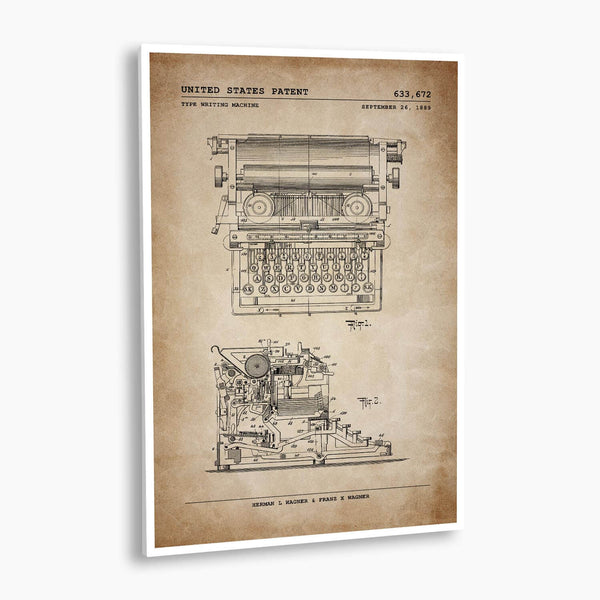 Type Writing Machine Patent Poster; Patent Artwork