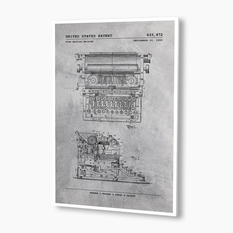 Type Writing Machine Patent Poster; Patent Artwork