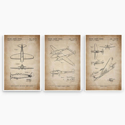 WW2 Fighter Aircraft Patent Poster Collection; Patent Artwork