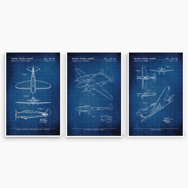 WW2 Fighter Aircraft Patent Poster Collection; Patent Artwork